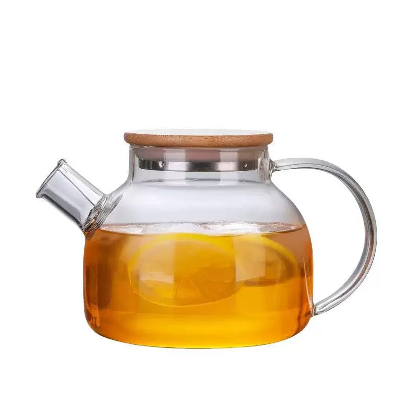 Tetera de Vidrio Borosilicato con Tapa de Bambú1 litro