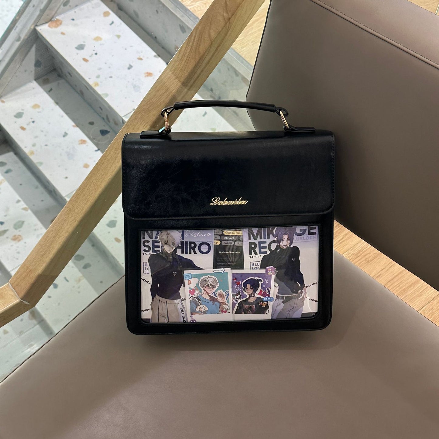 Mochila Cartera Ita Bag 2 en 1 Personalizable de Cuero PU con Panel Transparente