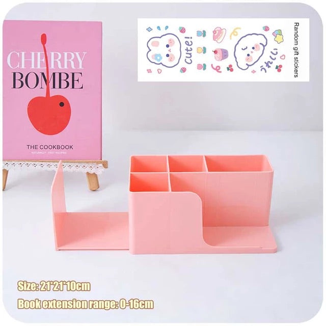 Expandable Bookend Desk Organizer – Pink
