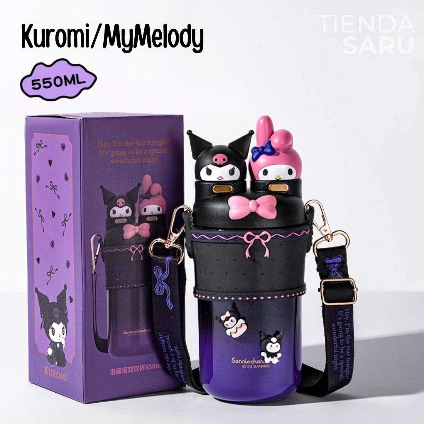 Kuromi & My Melody Sanrio Double Spout Stainless Steel Thermos 550 ml