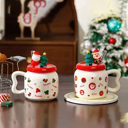 Taza de Cerámica Navideña con Tapa 450 ml