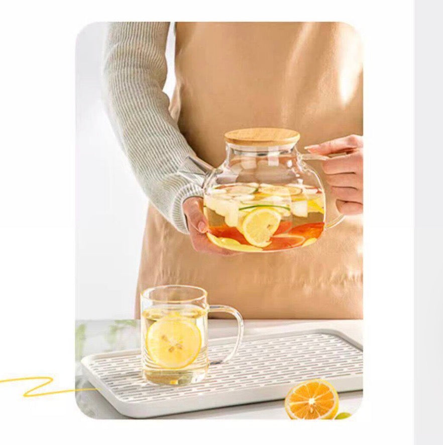 Tetera de Vidrio Borosilicato con Tapa de Bambú1 litro