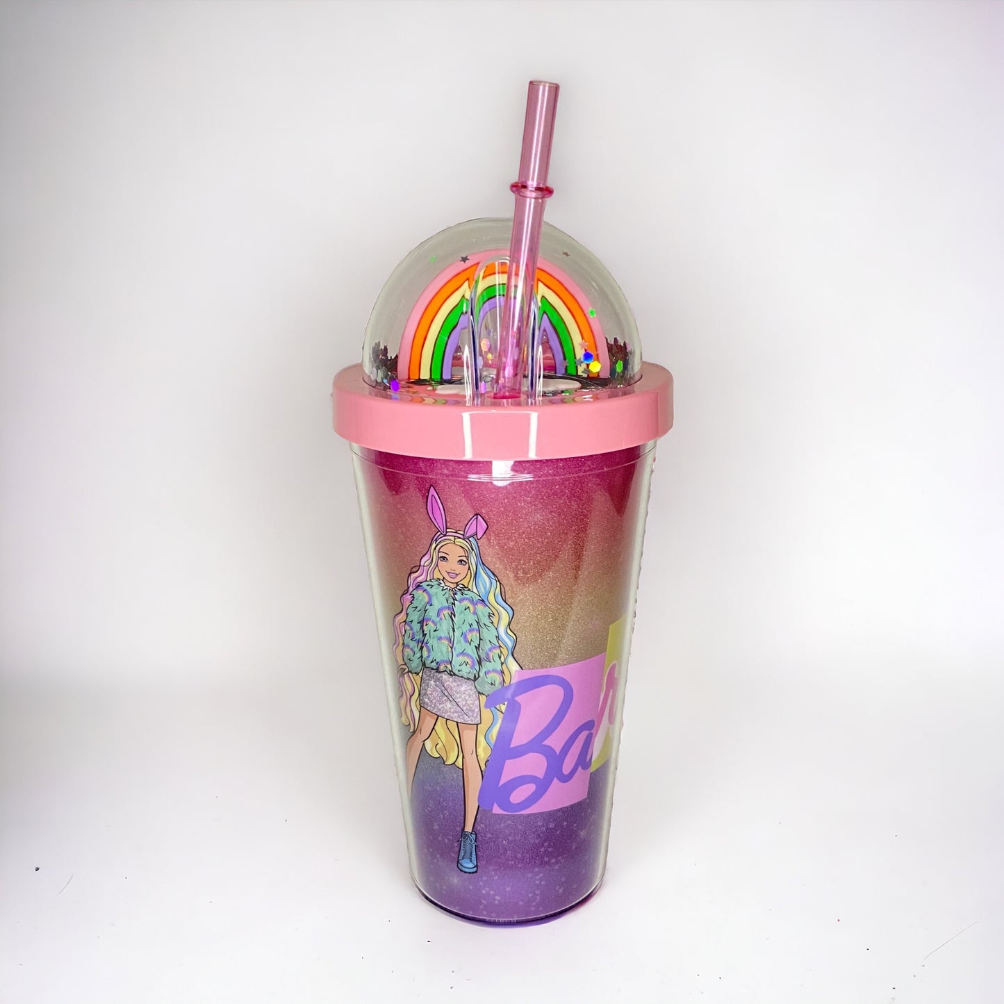 VASO DE PLÁSTICO BARBIE CON SORBETE Y LUCES LED 450 ML - MATTEL