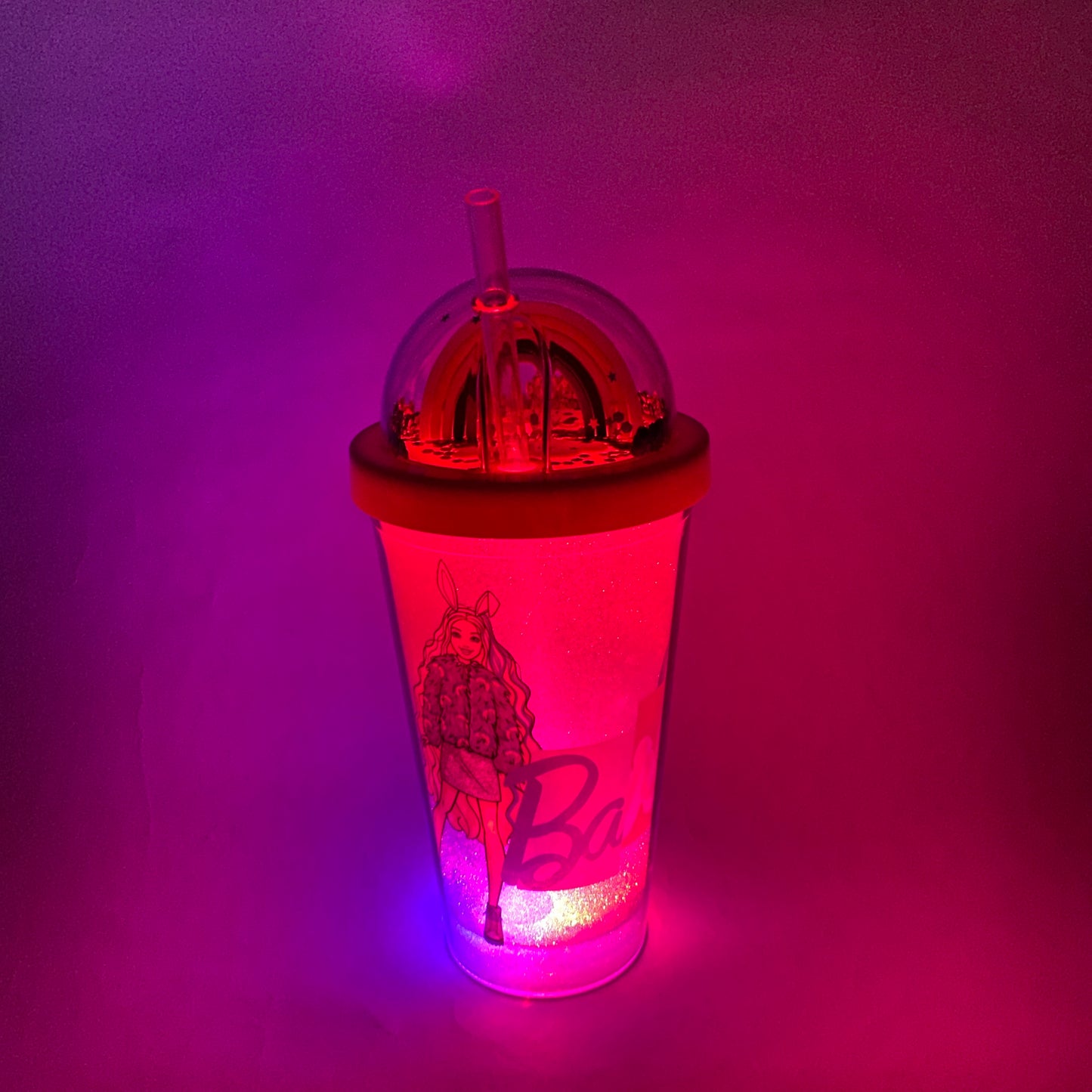 VASO DE PLÁSTICO BARBIE CON SORBETE Y LUCES LED 450 ML - MATTEL