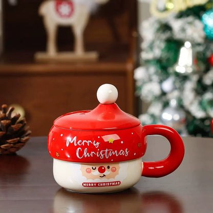Taza de Cerámica Navideña con Tapa y Cucharita 430 ml
