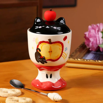 Copa de Cerámica Gatito Manzana con Tapa – 450 ml
