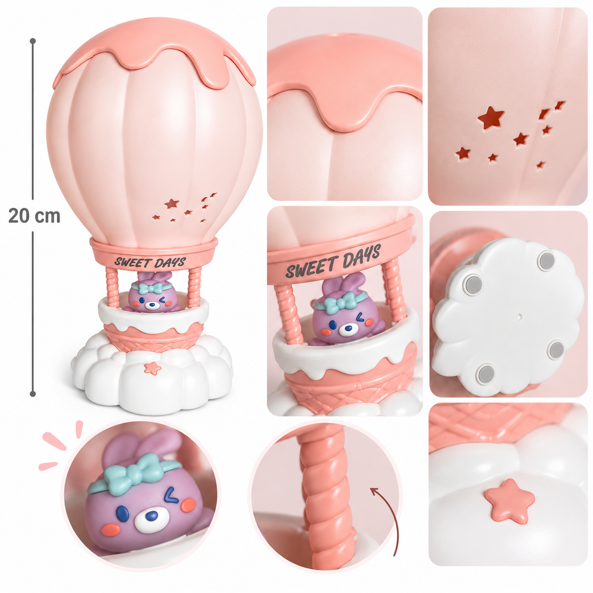 Lámpara Infantil Globo Aerostático - Rosado