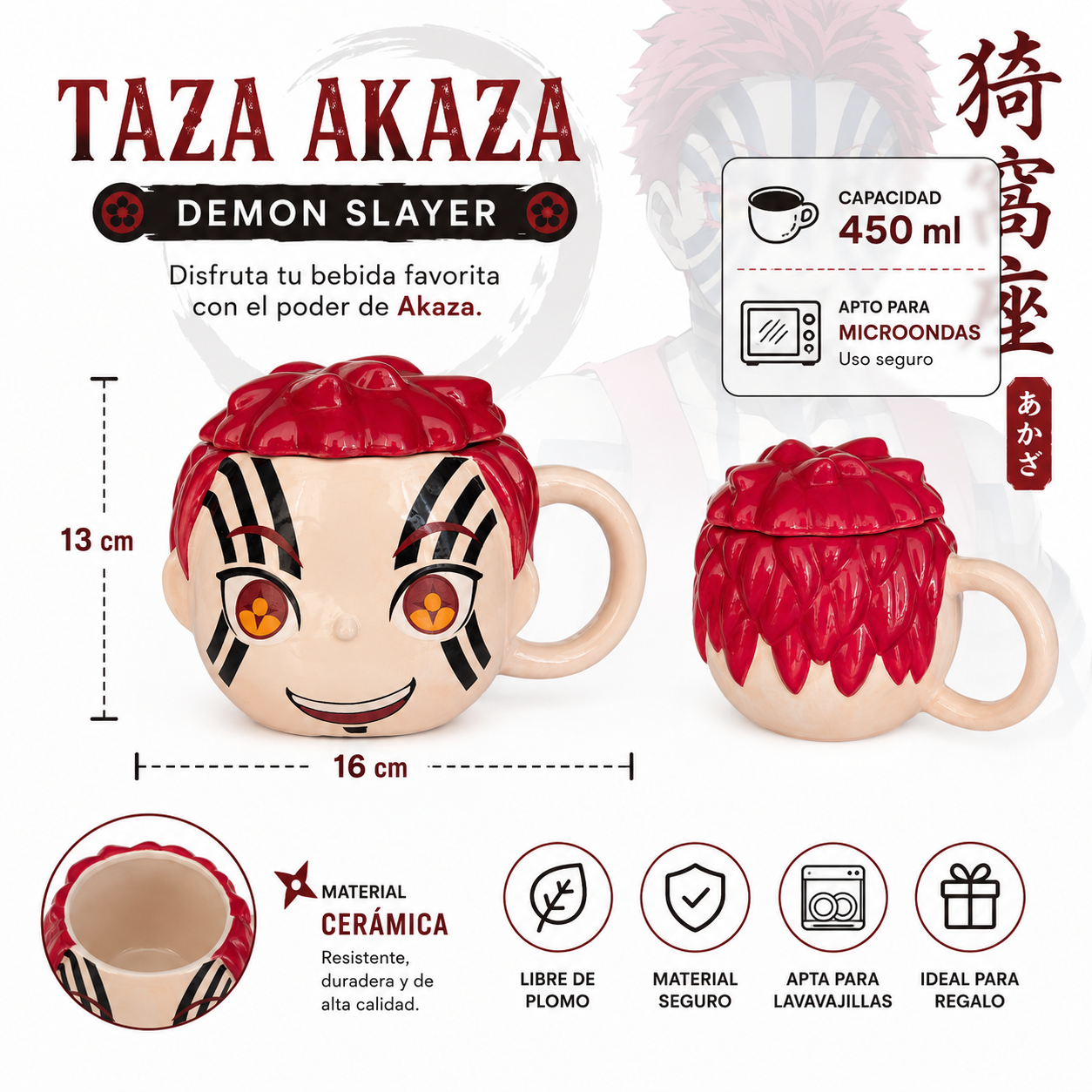 Taza Akaza con Tapa 450 ml | Demon Slayer