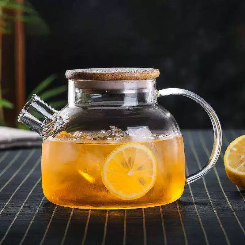 Tetera de Vidrio Borosilicato con Tapa de Bambú1 litro