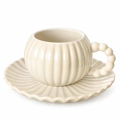 Taza de Cerámica Nacarada con Plato - 400 ml