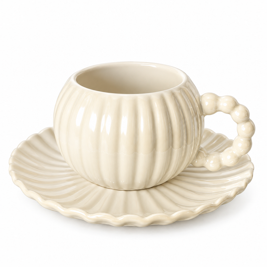 Taza de Cerámica Nacarada con Plato - 400 ml