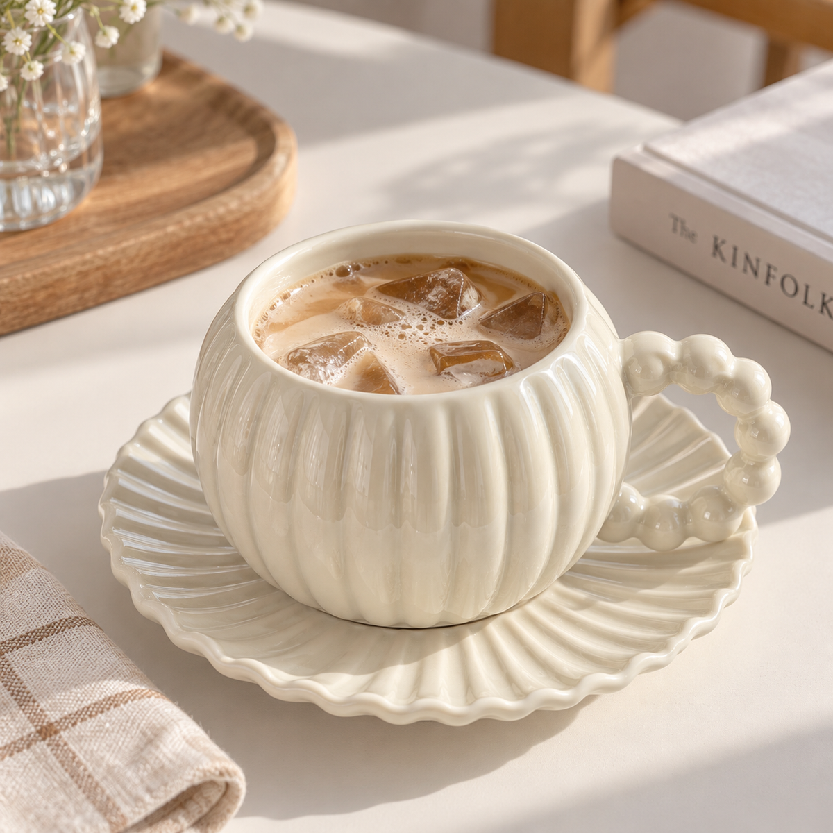 Taza de Cerámica Nacarada con Plato - 400 ml