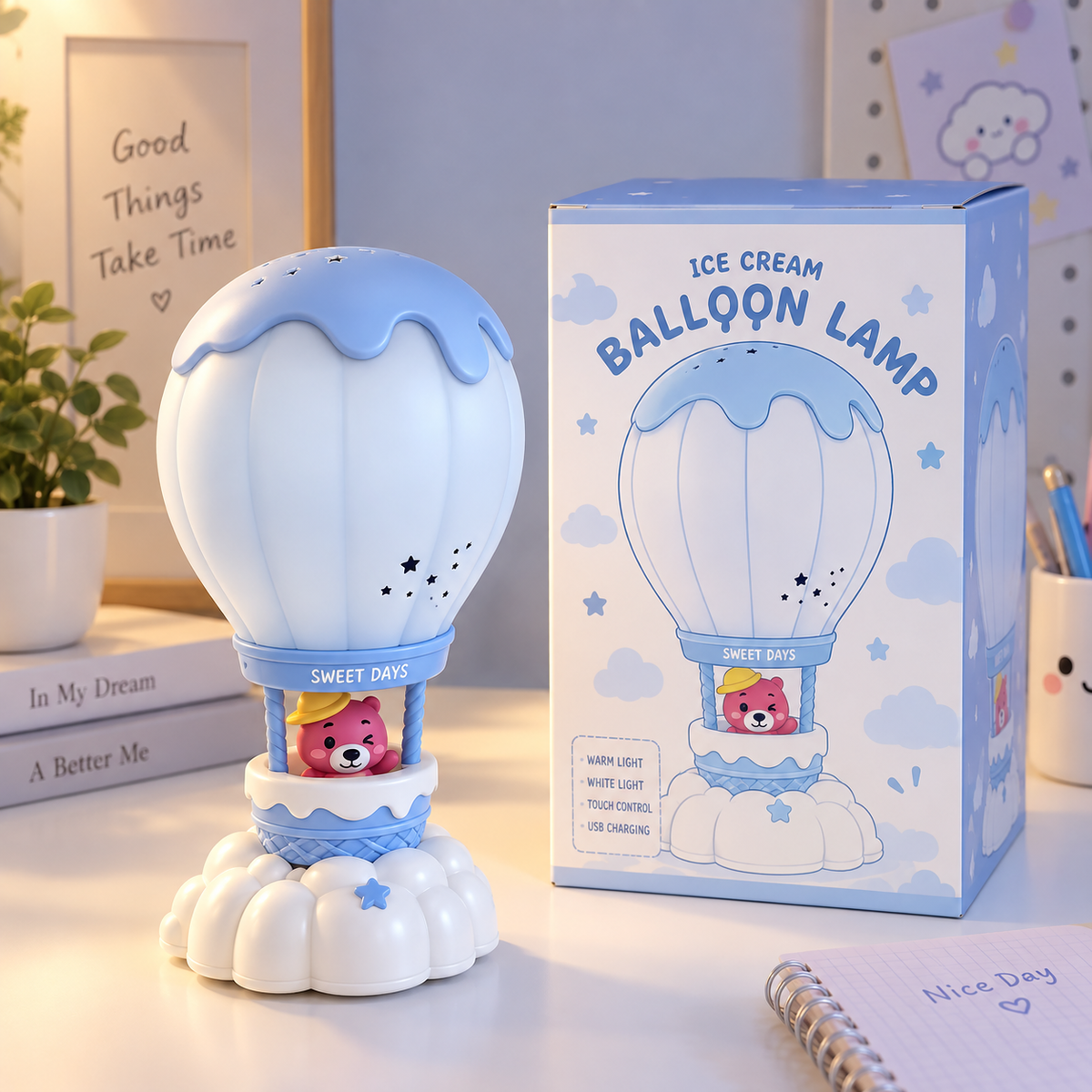 Lámpara Infantil Globo Aerostático - Azul