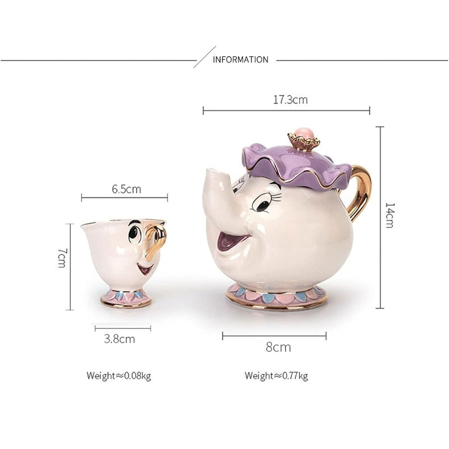 Set de Tetera Mrs. Potts y Taza Chip – La Bella y la Bestia