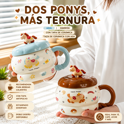 Taza de Cerámica Pony 420 ml con Tapa