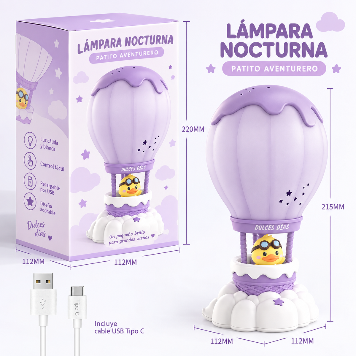 Lámpara Infantil Globo Aerostático - Lila