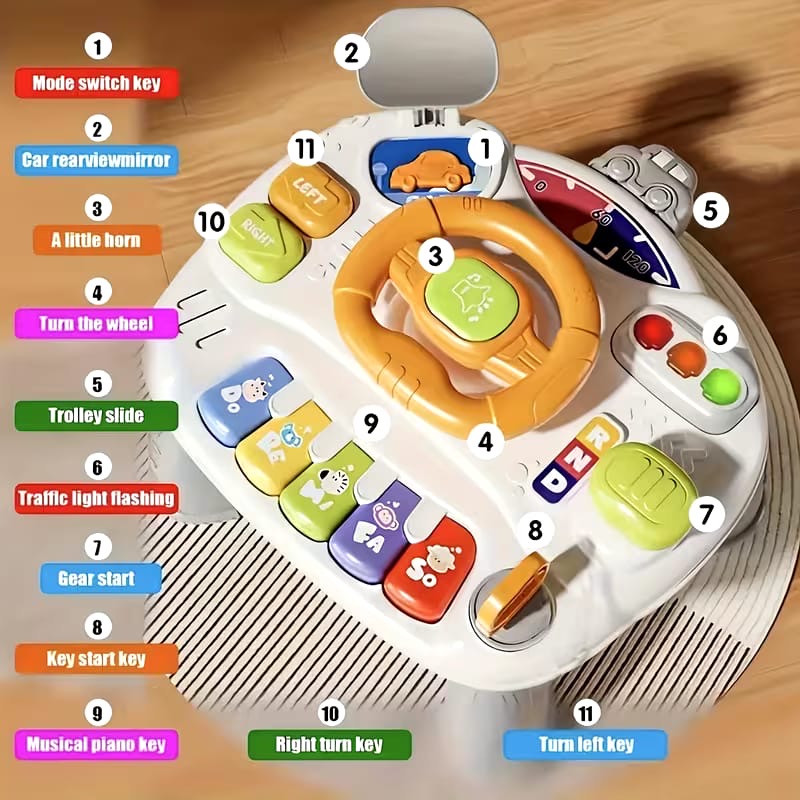 Mesa didáctica infantil interactivo volante automóvil con luz y sonido