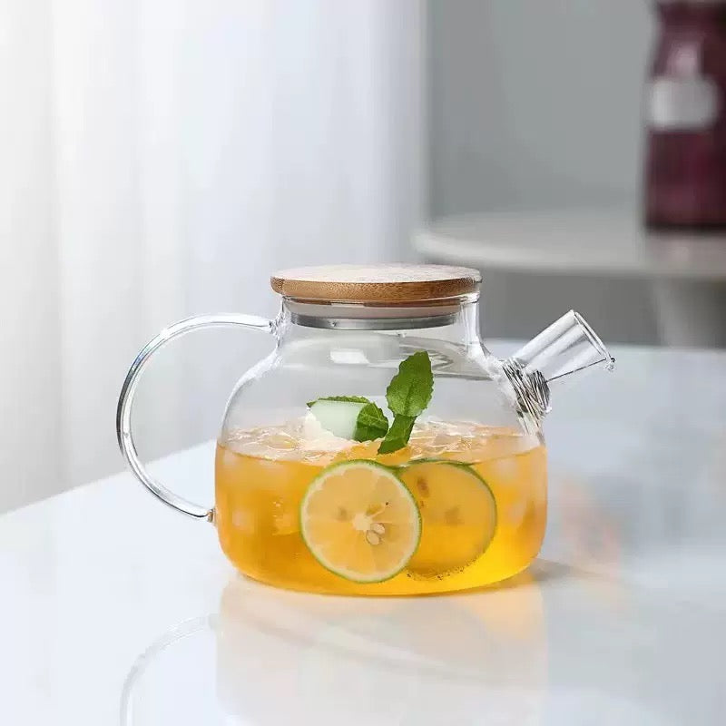 Tetera de Vidrio Borosilicato con Tapa de Bambú1 litro