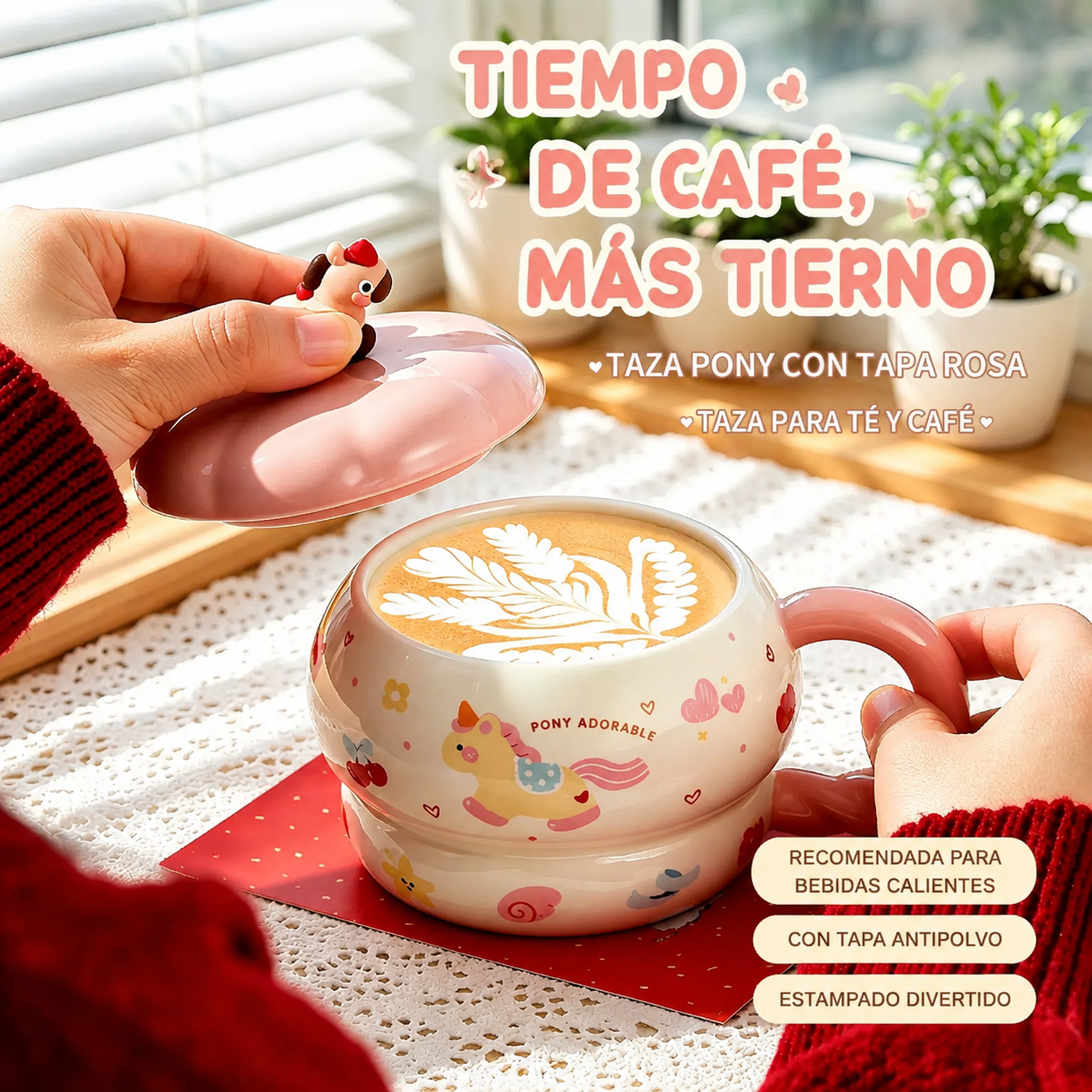 Taza de Cerámica Pony 420 ml con Tapa