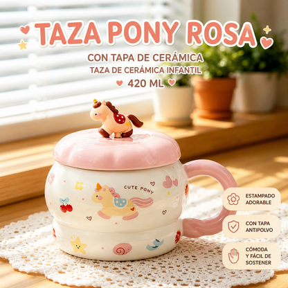 Taza de Cerámica Pony 420 ml con Tapa