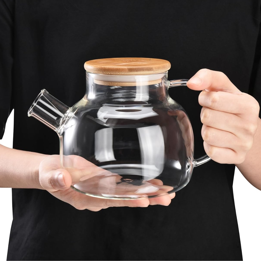 Tetera de Vidrio Borosilicato con Tapa de Bambú1 litro
