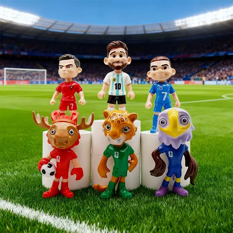 Set de 6 Figuras de PVC Mundial 2026 Messi Ronaldo Mbappé