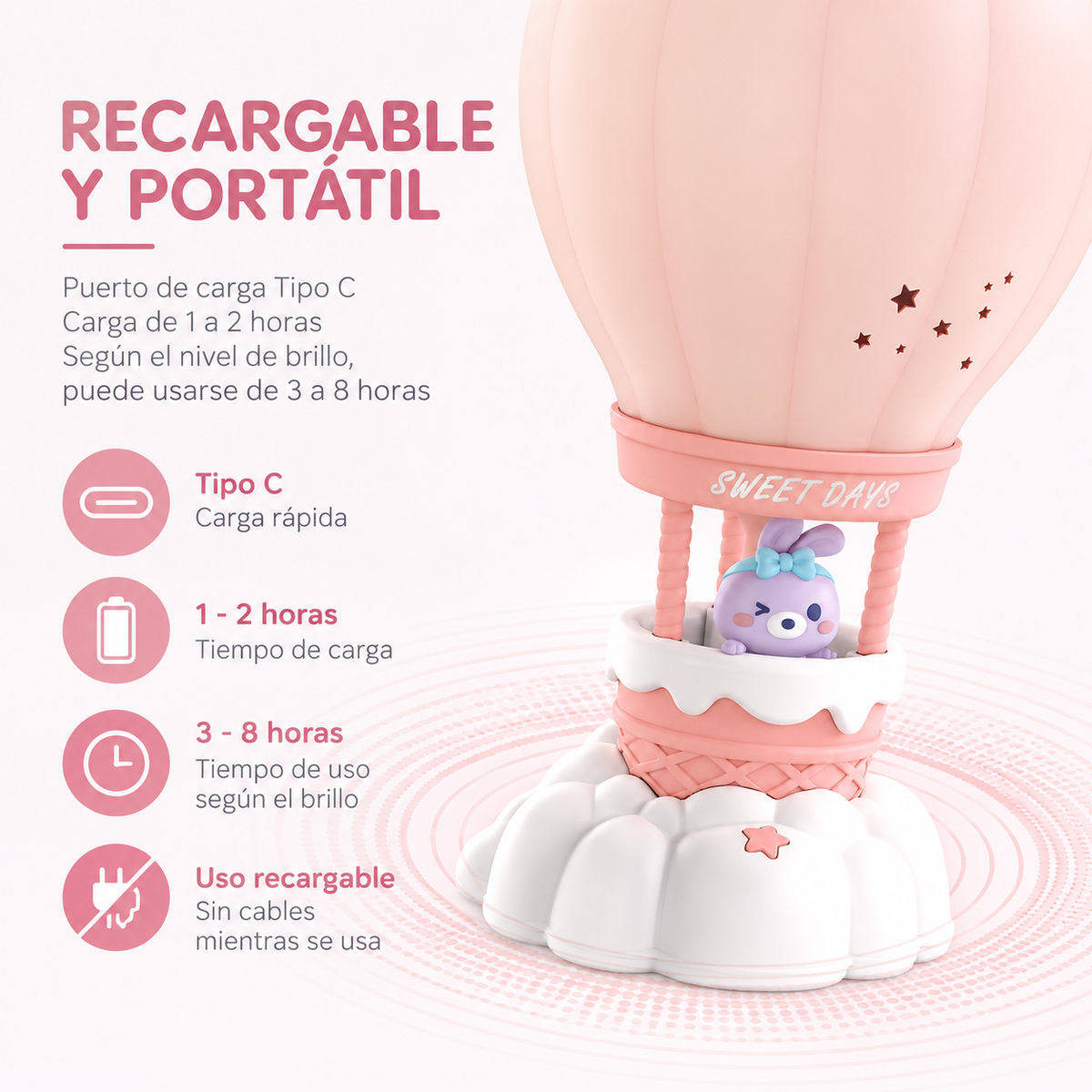Lámpara Infantil Globo Aerostático - Rosado