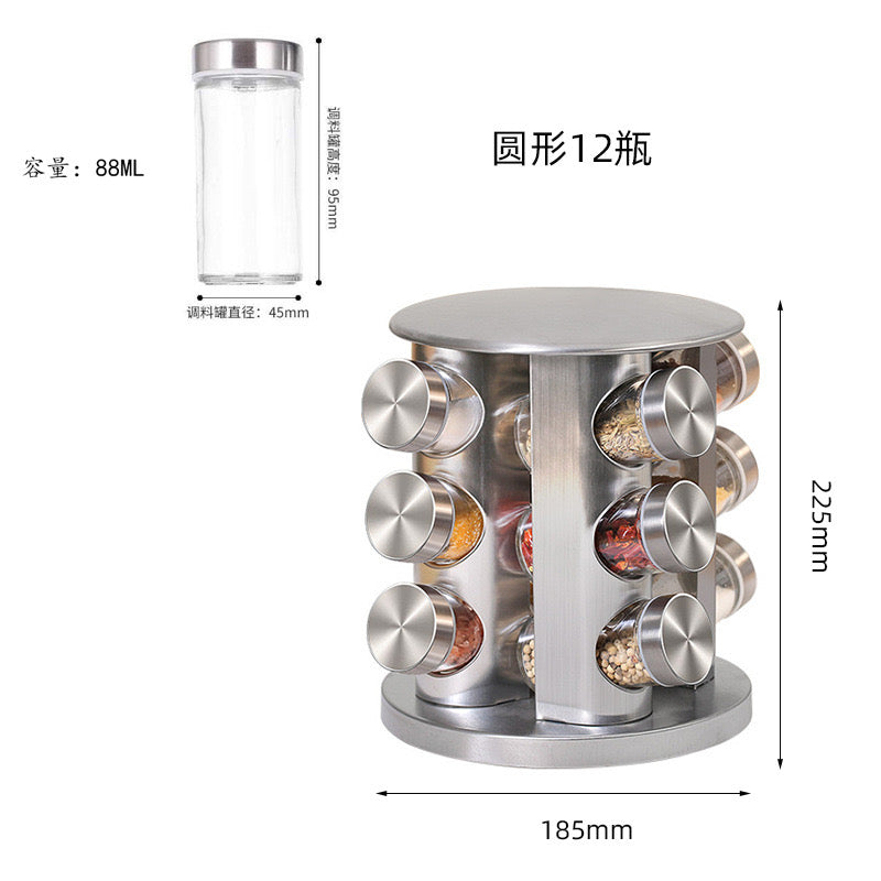 Condimentero Giratorio de Acero Inoxidable – Incluye 12 Frascos
