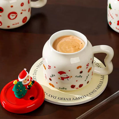Taza de Cerámica Navideña con Tapa 450 ml