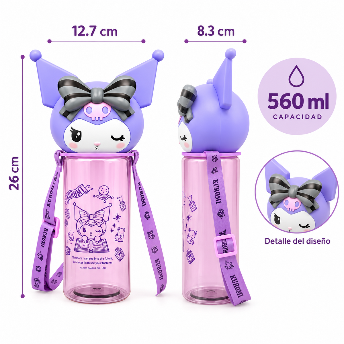 Botella de Plástico Kuromi 3D – 560 ml