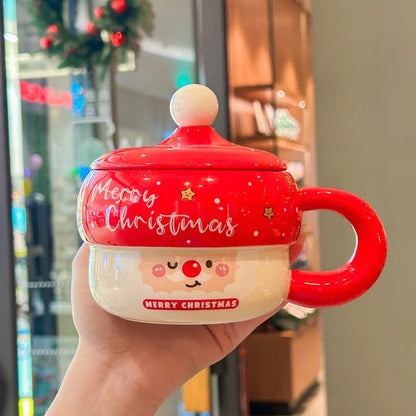 Taza de Cerámica Navideña con Tapa y Cucharita 430 ml