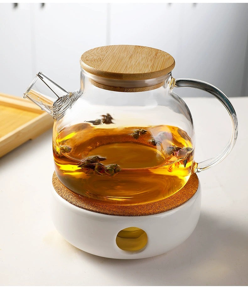 Tetera de Vidrio Borosilicato con Tapa de Bambú1 litro
