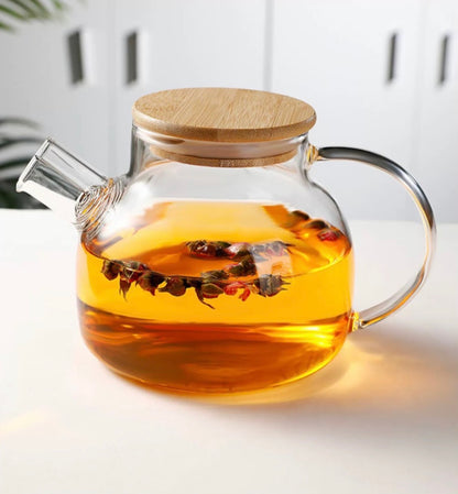 Tetera de Vidrio Borosilicato con Tapa de Bambú1 litro