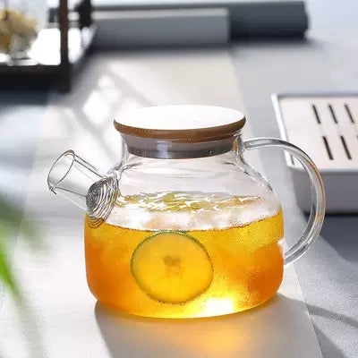 Tetera de Vidrio Borosilicato con Tapa de Bambú1 litro