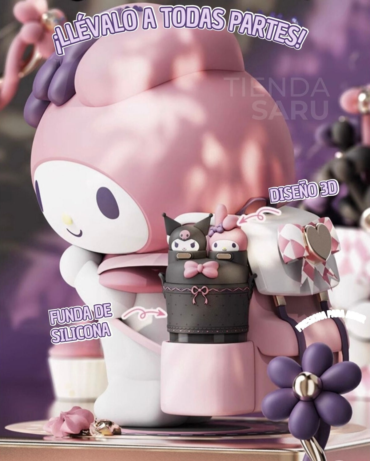 Termo Sanrio 3D Kuromi y My Melody Doble Boquilla - 550 ml