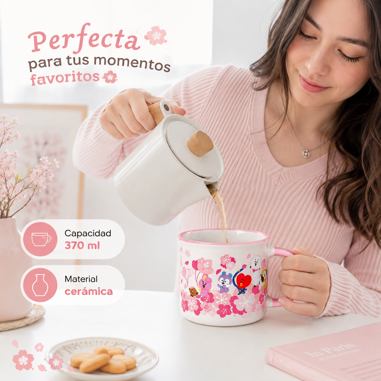 Taza de Cerámica BT21 Line Friends Cherry Blossom Breeze 370 ml