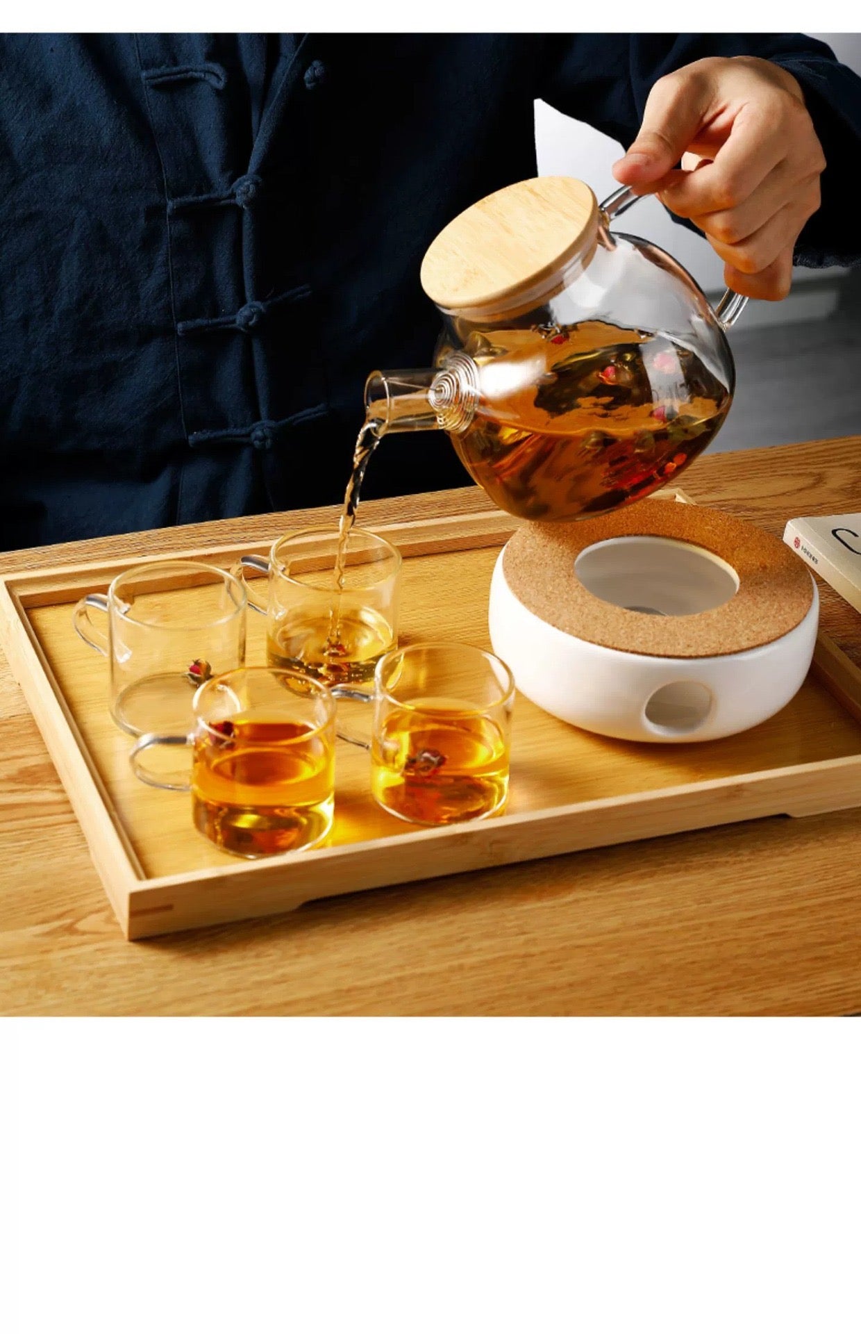 Tetera de Vidrio Borosilicato con Tapa de Bambú1 litro