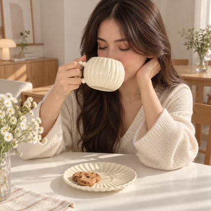 Taza de Cerámica Nacarada con Plato - 400 ml
