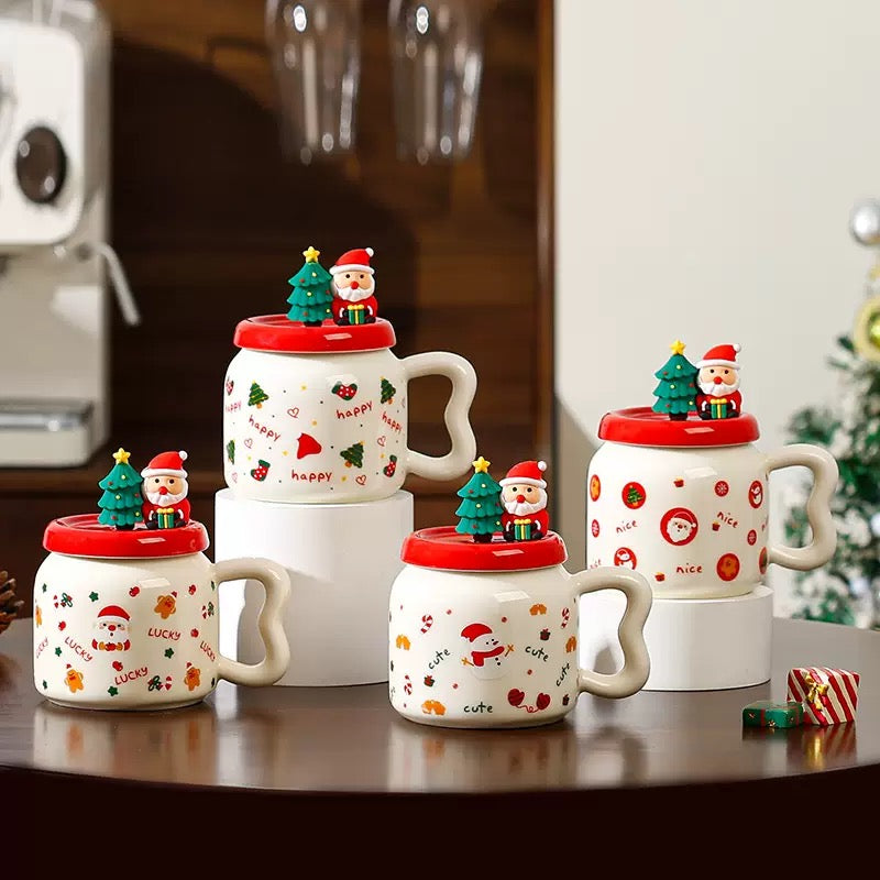 Taza de Cerámica Navideña con Tapa 450 ml
