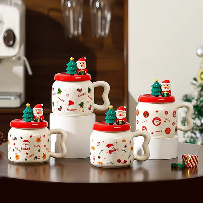 Taza de Cerámica Navideña con Tapa 450 ml
