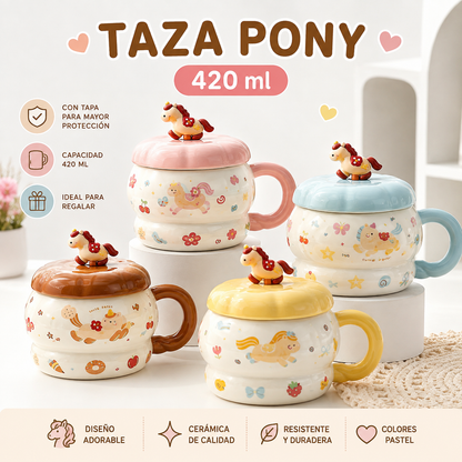 Taza de Cerámica Pony 420 ml con Tapa