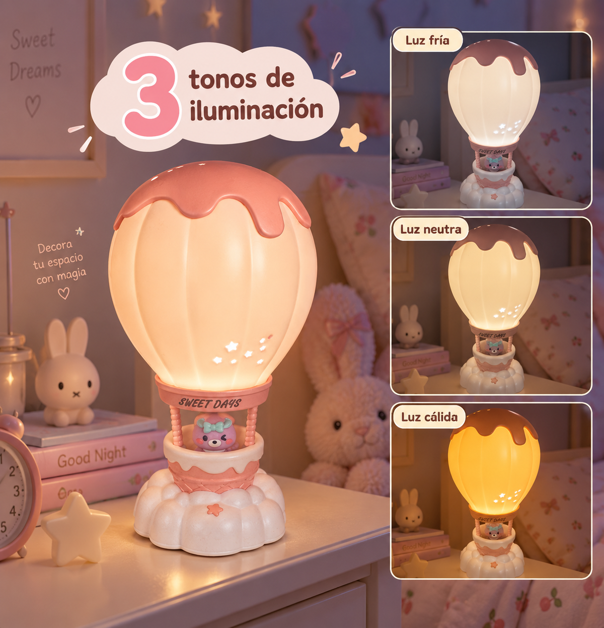 Lámpara Infantil Globo Aerostático - Rosado