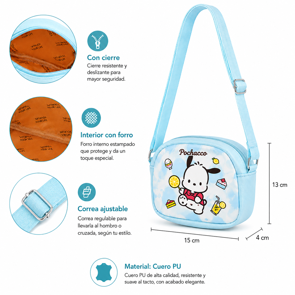 Mini Cartera Pochacco Celeste