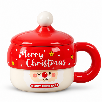 Taza de Cerámica Navideña con Tapa y Cucharita 430 ml