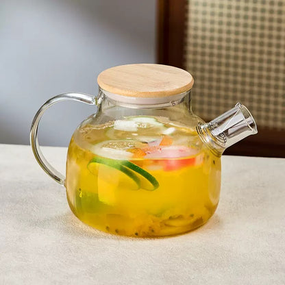 Tetera de Vidrio Borosilicato con Tapa de Bambú1 litro