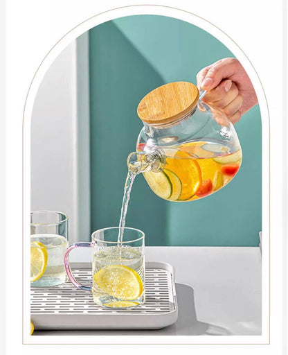 Tetera de Vidrio Borosilicato con Tapa de Bambú1 litro