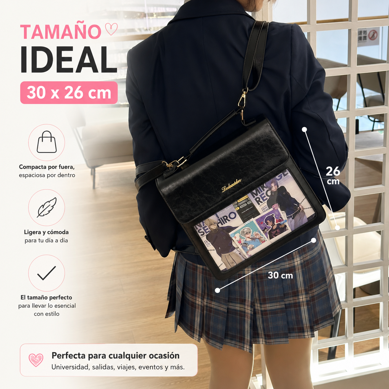 Mochila Cartera Ita Bag 2 en 1 Personalizable de Cuero PU con Panel Transparente