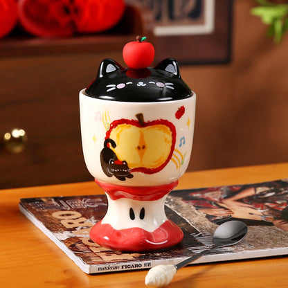 Copa de Cerámica Gatito Manzana con Tapa – 450 ml