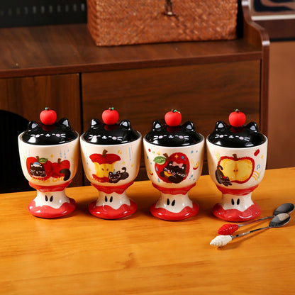 Copa de Cerámica Gatito Manzana con Tapa – 450 ml