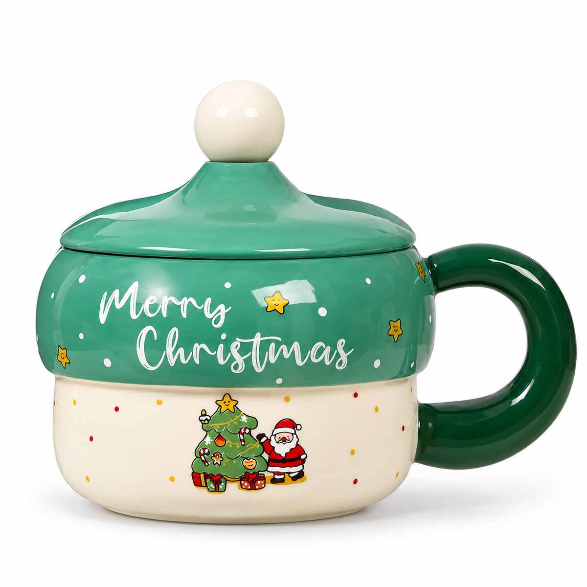 Taza de Cerámica Navideña con Tapa y Cucharita 430 ml